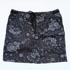 Fresh Produce Black Floral Paisley Cotton Skirt Drawstring A-Line Size Large