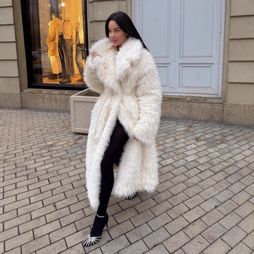 ジャケット・アウター ANDWANG <White mix fake fur coat> LONG Wvapzxx Women's Faux Fur Coat Winter Warm Fur Windbreaker