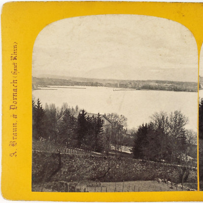 Switzerland Lake Geneva House Stereoview c1870 Swiss Mountain Landscape Art E715