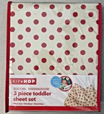 Skip Hop 3 Piece Ivory and Red Polka Dot Toddler Bedding Sheet Set