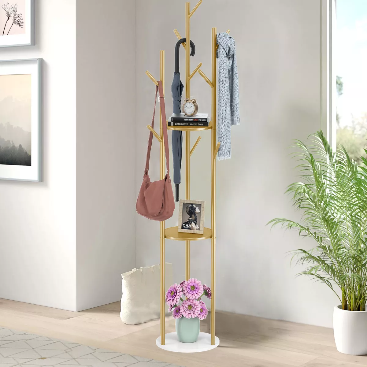 Freestanding Coat Rack Stand Hall Tree Entryway Clothes Hangers