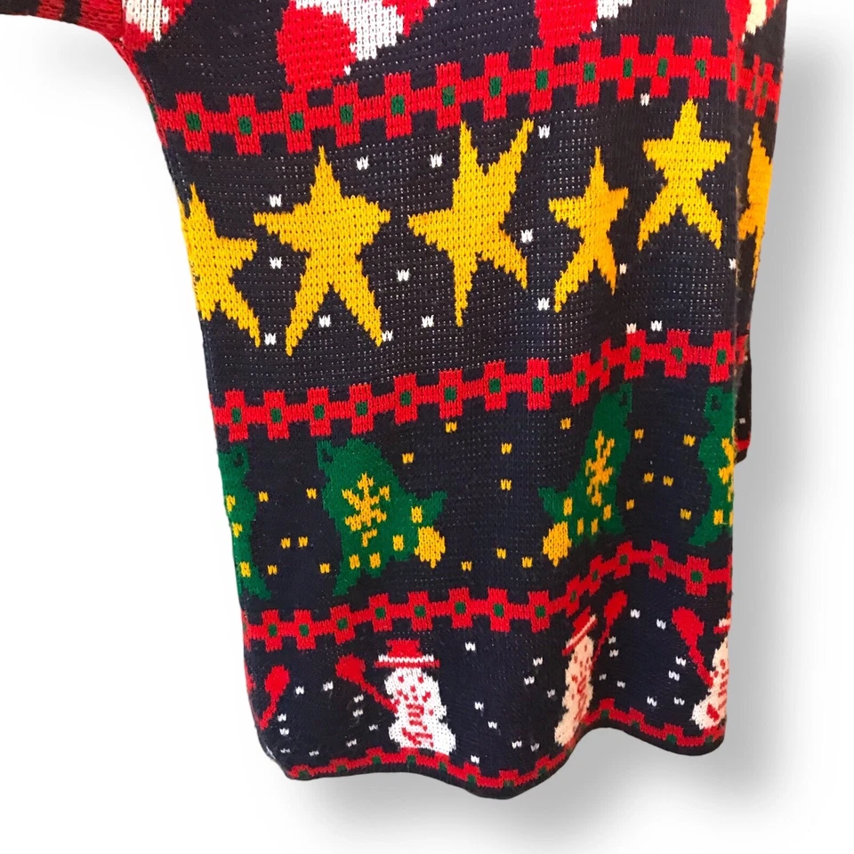 Vtg Golden Touch Ugly Christmas Sweater Sz 20W Stockings Stars Snowmen Black - Image 3 of 4