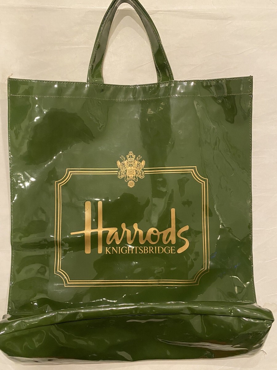 Harrods Knightsbridge Classic Large Tote Bag Green PVC Coated