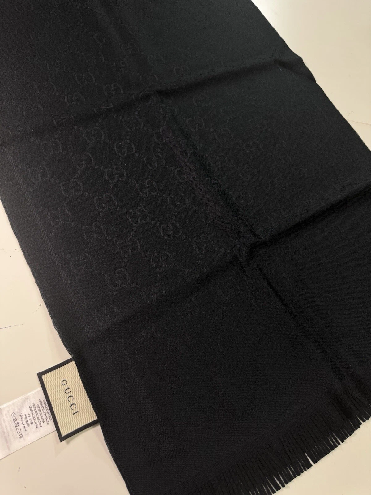 Gucci 184x48 Шерстяной Шарф Черный Мужской (laine de Lana)