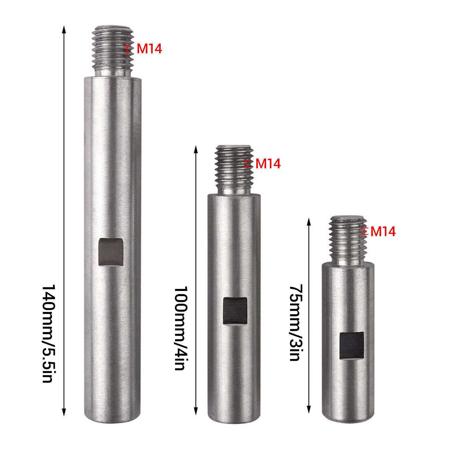 Angle Grinder Extension Rods 3PC Set M14 75/100/140mm Aluminum Rotary Polishing
