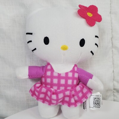 Hello Kitty 6  Plush Wearing Pink Checkered Dress Stuffed Animal By Fiesta