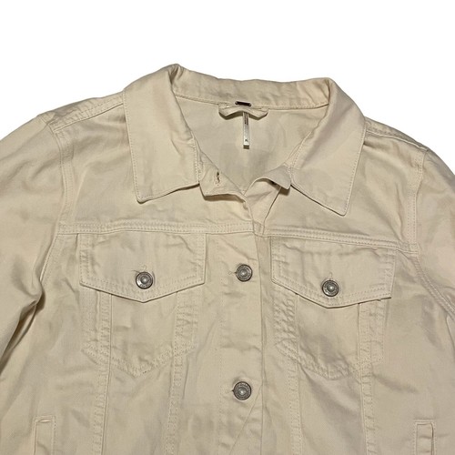 Free People Trucker Jacket Women XL Oversized Cream Denim Cropped Cotton Pockets - Picture 3 of 11