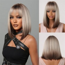 With Bangs Gradient Gray Short Hair Headgear Wig Chemical Fiber Women Bobo