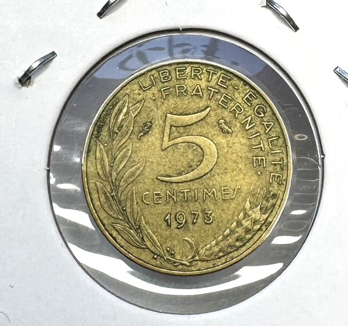 World Coin 1973 France 5 Centimes Aluminum-Bronze KM#933 Circulated - Picture 2 of 2