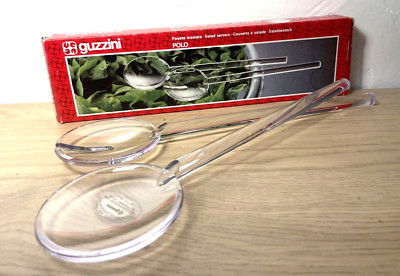 VTG GUZZINI 13-1/2'' Salad Servers Clear Acrylic Lucite Handles Italian EUC MCM