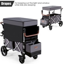 2 Passenger Push Pull Stroller Wagon Twin Stroller Wagon w/Removable Canopy