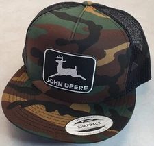 John Deere Black Patch Yupoong Trucker Hat YP Classic 6006 Snapback Camo/Black