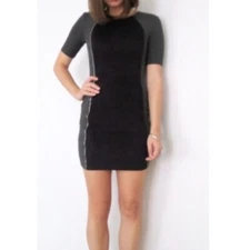 Armani Exchange Faux Suede Colorblock Bodycon Sheath Dress Black Gray Med