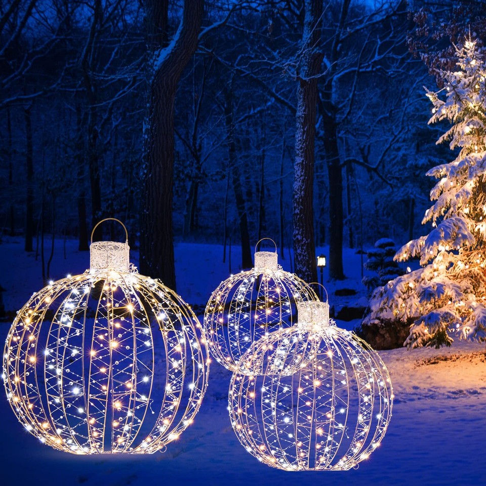 Tangkula Christmas LED Light Balls for Tree (3 Pack), Lighted Sphere