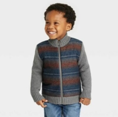 New Toddler Boys' 12M Quilted and Knit Zip-Up Sweater Cat Jack