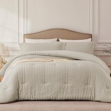 Oatmeal Twin/Twin XL Comforter Set - 2 Pieces Seersucker Lightweight Bedding