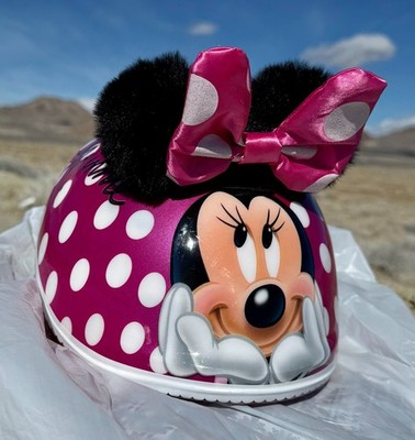 Toddler 3+ bicycle helmet Minnie Mouse Pom Pom Ears Pink gently used
