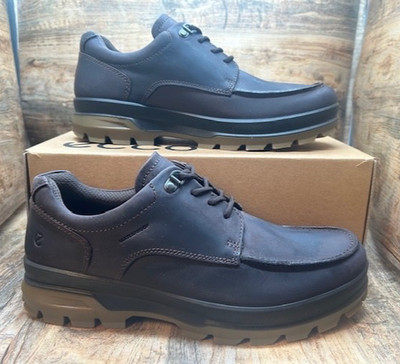 ECCO Men's Rugged Track Moc Toe Waterproof Leather Shoes Coffee NIB - 10-10.5