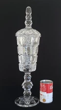 VINTAGE TYRONE RARE CRYSTAL CUT GLASS LONG STEM VASE WITH LID