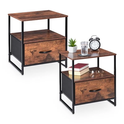 Nachttisch Industrial Nachtkästchen Nachtschrank Nachtkommode Schublade 2er Set - Bild 1 von 4
