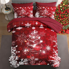 Queen Christmas Comforter Set with Sheets, 7 Pieces Red Bedding
