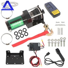 12v 3000lbs 1.3hp Electric Winch 32ft Synthetic Rope Wireless Wired Remote