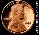 1992-S Lincoln Memorial Cent Proof — photo from another recent sale