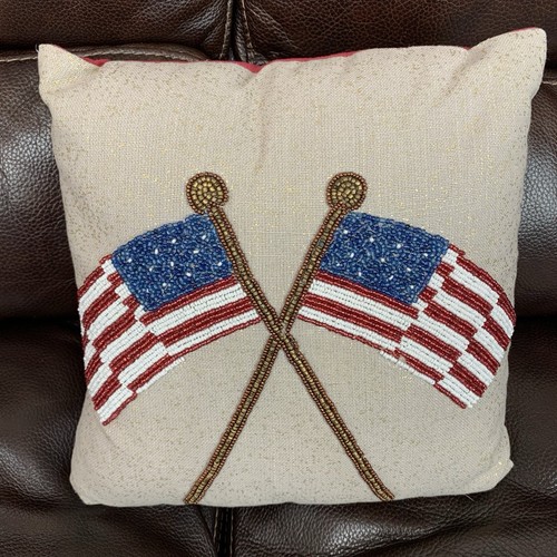 PIER 1 Imports American USA Flag Beaded Pillow Red White Blue Set of 2 - Picture 5 of 11