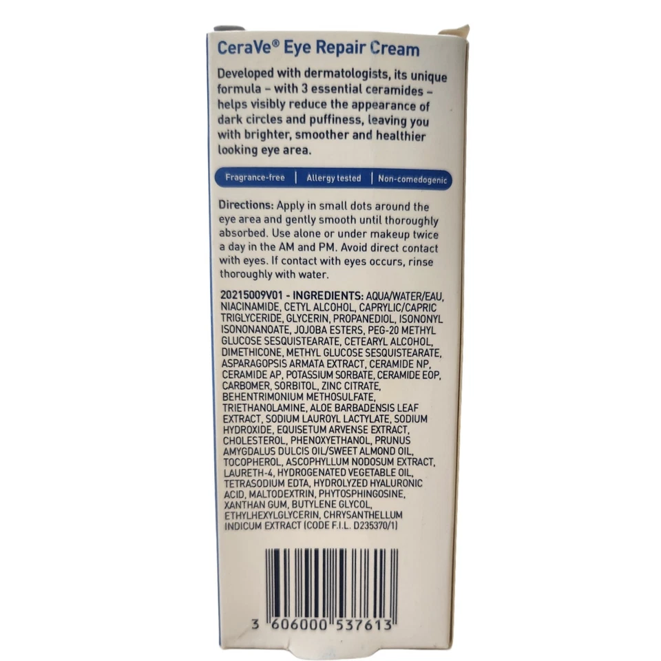 PACK de 2 cremas reparadoras de ojos CeraVe, crema debajo de los ojos Foto 2 de 4