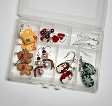 Christmas Earrings for Woman whimsical Beaded Dangle Handmade Earrings 6 pairs