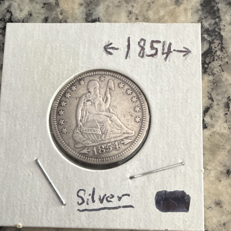1854 Seated Liberty 25C Arrows Silver Quarter, Business Strike Philadelphia
