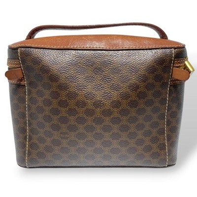 バッグ Celine Macadam Vanity Pouch Bag Brown CELINE Macadam Canvas Vanity Pouch Brown Leather Zipper Women's