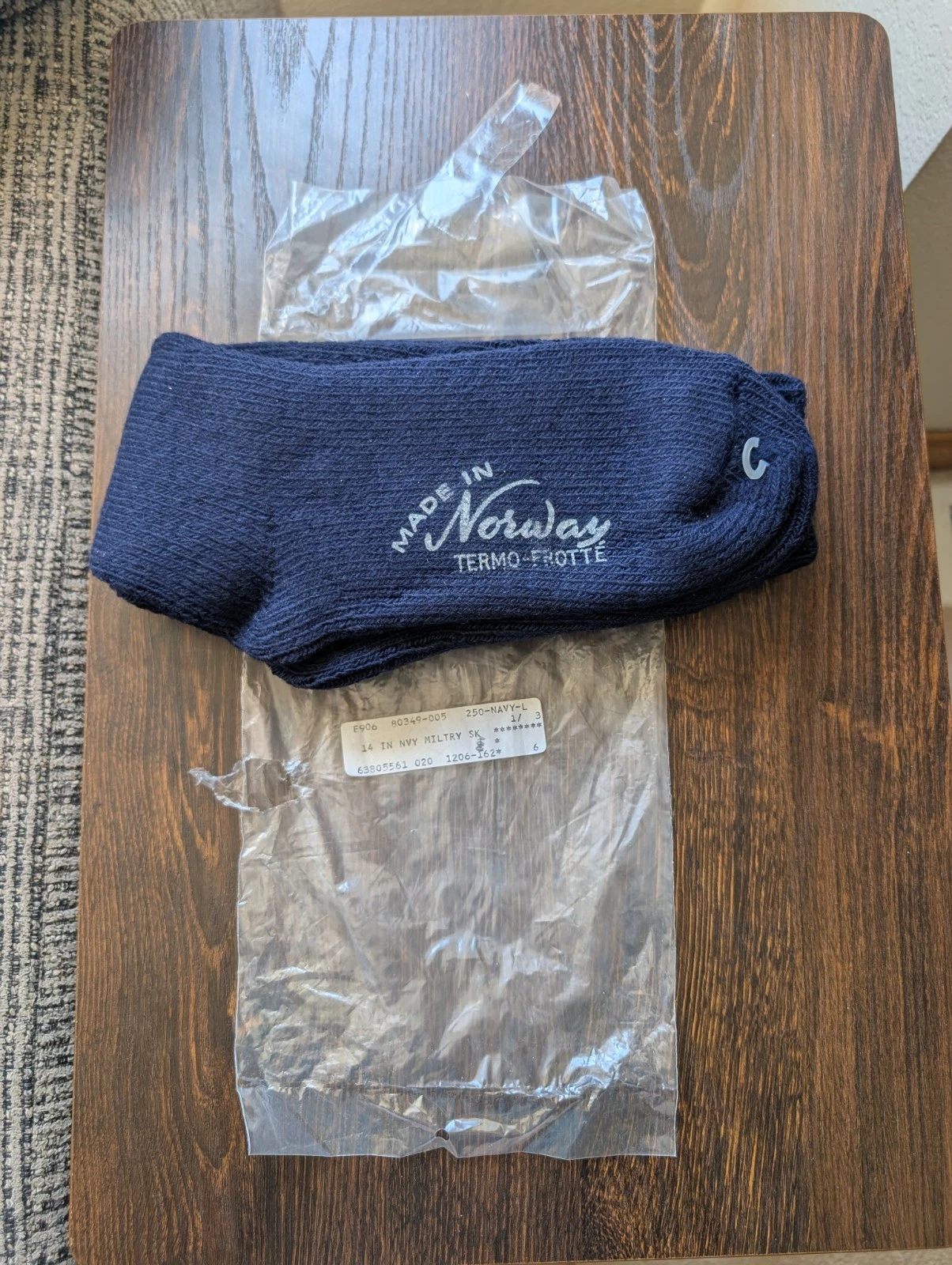 Vtg NOS Cabelas Navy Blue Military 14" Crew Socks Termo-frotte Thermal Norway