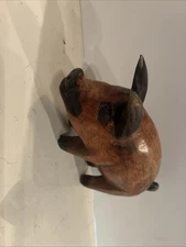 Hand Carved Wood Pig Statue Figurine Boar Hog Black Ears Wooden Home Decor