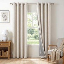 Linen Textured Total Blackout Curtains 90 Inches Long, Beige 100 Blackout ...