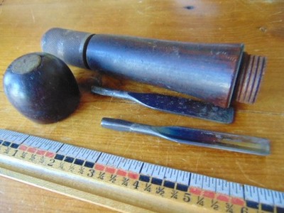 Unusual Antique Chisel- top unscrews holding 2 blades