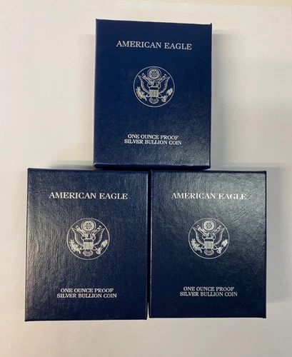 2001 - W - 3 American Eagle Silver Dollar Proof Bullion w/Boxes & COA