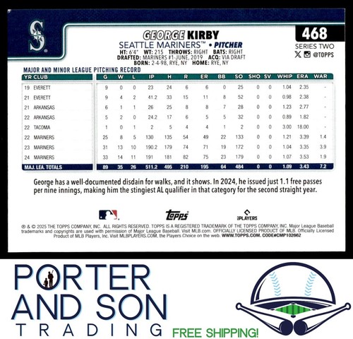 George Kirby 2025 Topps Holiday Sun #468 Seattle Mariners Baseball Card - Picture 2 of 2