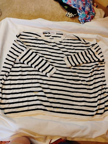 Mer Sea Pullover blau-weiß Pulli Langarm Oberteil Schlitz weich