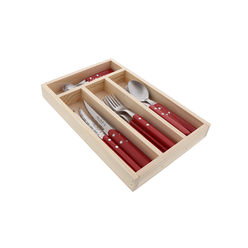 Ménagère Bistrot rouge 16 pièces en inox pour repas en terrasse