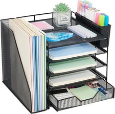 Desk Organizer, 5-Tier Paper Letter Tray Organizer with File Holder, Drawer and