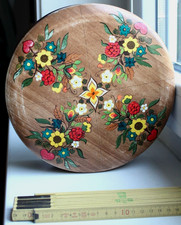 Blechdose Blumen Holzoptik Rund Flach 23cm Enzian Herz