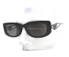 Prada Sunglasses SPR 14Y 1AB-5S0 Polished Black Silver Logo Gray Tint with pouch