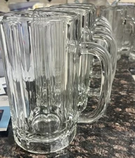Libbey German Style Large Glass Beer Mug 10 Panel  Heavy Barware ( Set Of 4 )