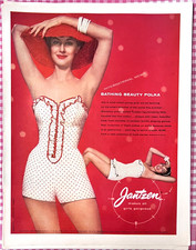 1956 magazine ad for Jantzen polka dot swimsuits - makes all girls gorgeous