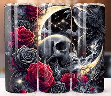 Vaso 20oz Taza Ajustada Acero Inoxidable Rosa Calavera Gótica Estética Cuervos