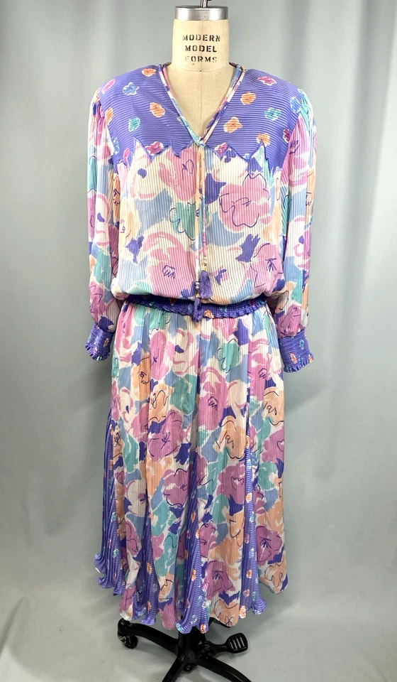 Vintage Skirt Set dress SIZE EXTRA LARGE XL pink purple 80s 90s INDIGO LITES - Image 2 of 4