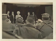 Marilyn Monroe Korea 1954 USO Tour Smiling Mic Vocal Group GI snapshot Photo