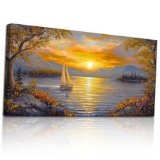 Sunset Wall Art, Sailboat Wall Art, Lake Art 60L" x 30W" Lake Sunset Sailboat