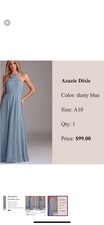 Azazie Bridesmaid dress Size A10 Dusty Blue A Line Halter Pleated Chiffon